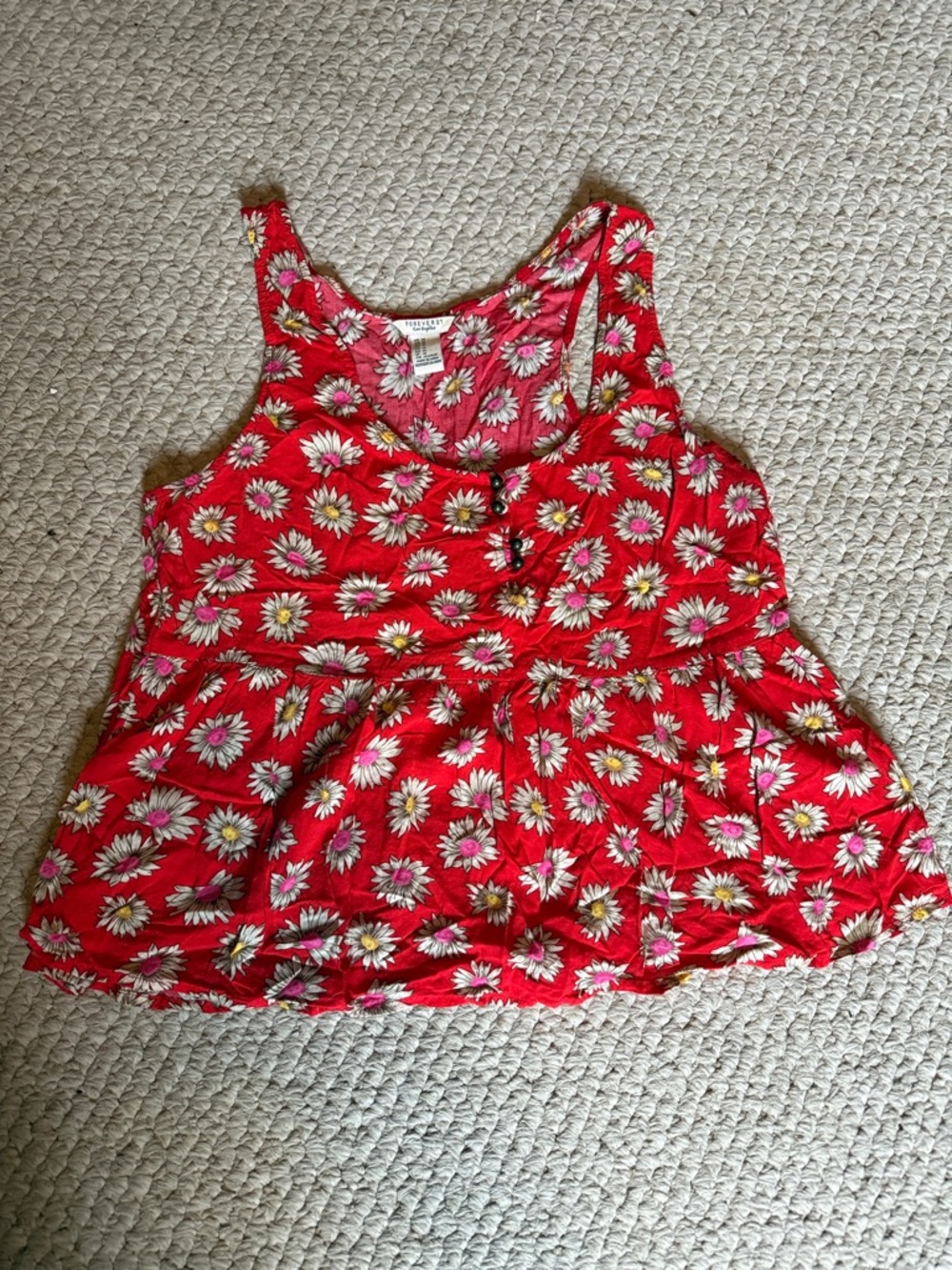 Forever 21 Red Floral Daisy Peplum Tank Top